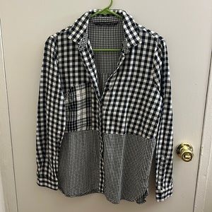 Zara Checkered Black and Cream Button Down